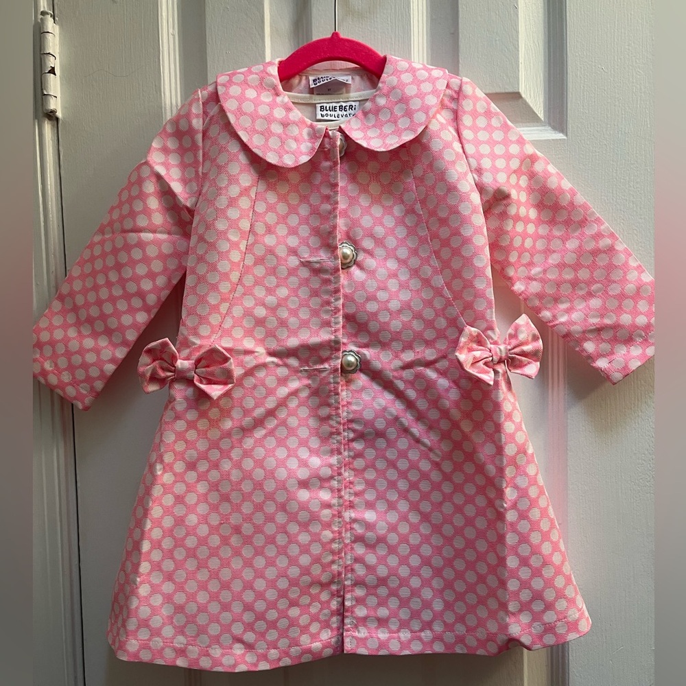 Blueberi Boulevard Pink and White Polka Dot Two Piece Set - Dress and Coat